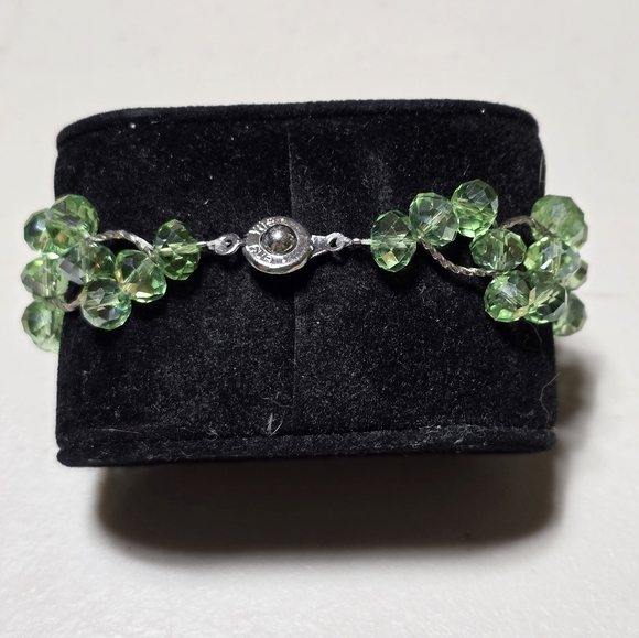 Vintage 1990s Green Crystal Beaded Bracelet 90s Jewelry Cluster Tang Yue 14 - Picture 2 of 2